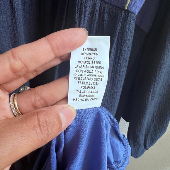 NEW Womens Floral V-Neck Embroidery Bohemian Flowy Love Blue Dress Long Sleeve L - Picture 10 of 10